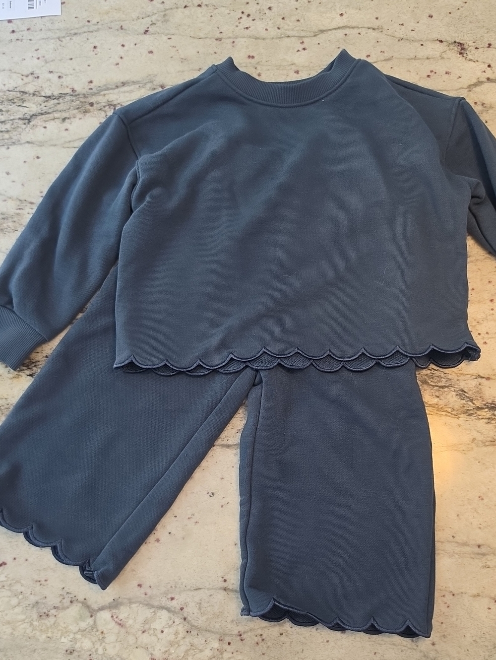 Scalloped Hem Cozy Lounge Set - Slate Blue‎ 2T